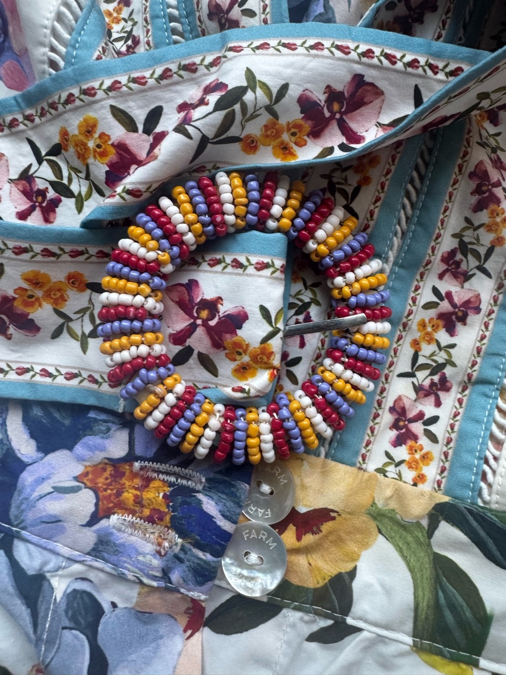 FARM Rio White Floral Mini Dress with Pink, Yellow & Blue Blooms - Picture 10 of 11